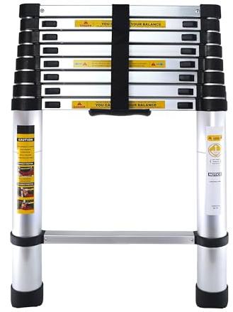 Telescopic Ladder 2.6M / 8.6FT Aluminium Extension Ladder, Heavy Duty Extendable Folding Ladder with Adjustable Height, Portable Loft Ladder for Home, Attic, Roof & Outdoor Use
