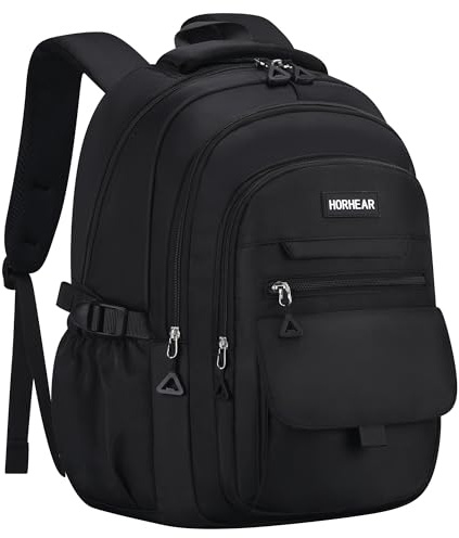 HORHEAR Sac à dos d'école pour filles, sac à dos esthétique pour femme, joli sac à dos à livres Preppy College, noir/blanc, One Size, Style simple