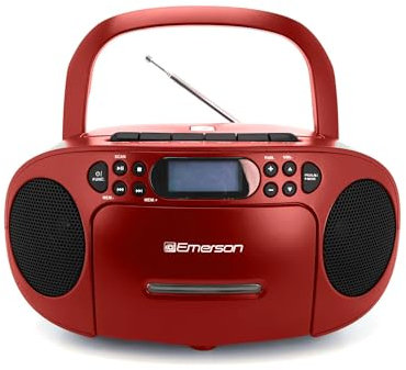 Emerson - Lettore CD portatile con lettore di cassette, registratore a nastro, radio Am/FM, AUX, connettore per cuffie, doppio altoparlante, AC/DC e funziona a batteria, impianto stereo per