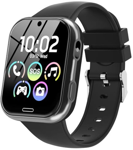 CATGIFF Montre Connectée Enfant - Smartwatch Téléphone pour Fille Garçon avec Appel SOS, Réveil, Jeux, Montre Intelligente Enfants de 4 à 12 Ans Cadeau avec Musique, Appareil Photo, Lampe Poche, Noir