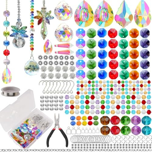 Luzoybo DIY Sun Catchers Making Kits for Adults, Crystal Suncatchers Kit with Colourful Prism Pearl Rainbow Maker for Windows, Hanging, Indoor, Outdoor, Garden Decor (500PCS)