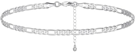 Cangall Silver Women's Anklets, 22+6cm Adjustable Silver Ankle Bracelet Figaro/Cuban Anklet Chain, Trendy Beach Barefoot Foot Chain for Summer Holiday, Beach Foot Jewelry Gifts for Women Girls