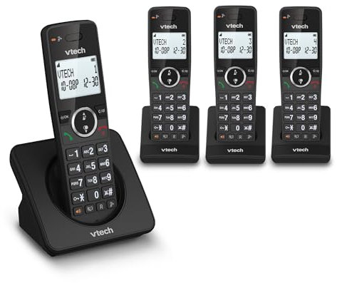 VTech ES2003 Cordless Phone with Nuisance Call Blocker, Easy-to-Read Backlit Display, ECO Mode, 18 Hours Talk-time, Volume Booster, Handsfree Speakerphone, Speed Dial, DECT, 4 Handsets