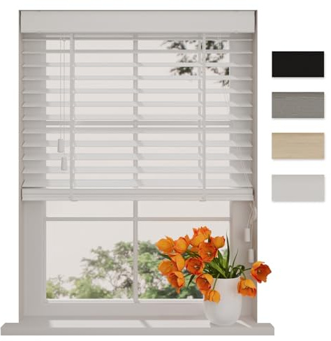 DTCH® Bambus Jalousie innen weiß 50 x 130 cm, 50mm Lamellen aus Bambus Holz, Breiten von 50 bis 250 cm erhältlich, innenjalousie, Fenster jalousien