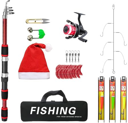 Pruojhw Fiskespö med rulle | Teleskopisk fiskeutrustning, julkit med spö beten | för pojkar, far, vänner, män, sjö, bäck, flod, damm, tank