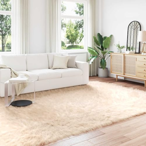 Tonture matta i konstfårskinn, beige 200 x 280 cm, mjuk polyester, Flokati för vardagsrum, sovrum, matsal, golvdekor, mysig områdesmatta