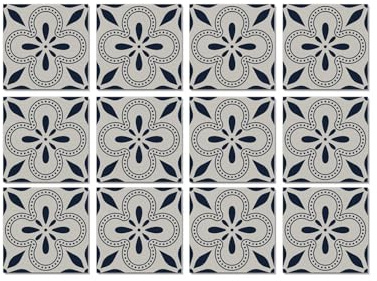 Exquisite Tile Stickers Navy Blue Flower Stick on Tiles for Bathroom Kitchen Home Decors PVC Waterproof Oilproof Peel and Stick Self Adhesive Wall Tiles 15x15 cm/24 pcs