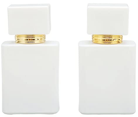 ZASCHMOY 2 St 30 Ml Glasspray Parfymflaskor, Påfyllningsbar Reseförstörare med Antiläckagemunstycke, Elegant Vit Flaska Guld för Hår med Eterisk Olja