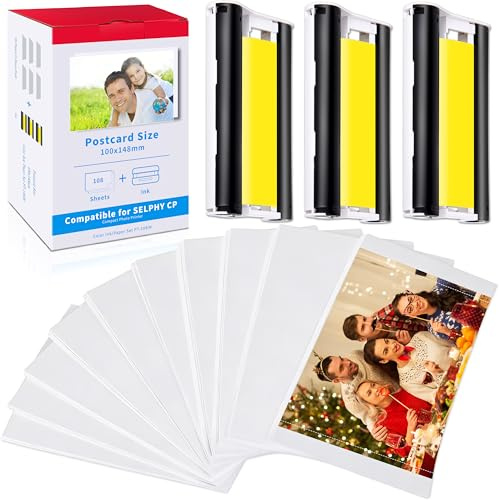 Msudoku Ricambio per Canon KP-108IN Carta fotografica 3115B001(AA), 3 Cartucce d'inchiostro e 108 Carta Fotografica (10cm x 15cm) Compatibile con Canon Selphy CP910 CP1000 CP1200 CP1300 CP1500 CP800