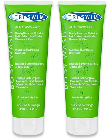 TRISWIM Chlorine Removal Body Wash | After Swim Care Shower Gel | Anti Chlorine Cleansing Gel for Swimmers | Moisturizing Shower Gel after Pool for Women and Men | Apricot & Mango 250 ml (Pack of 2)