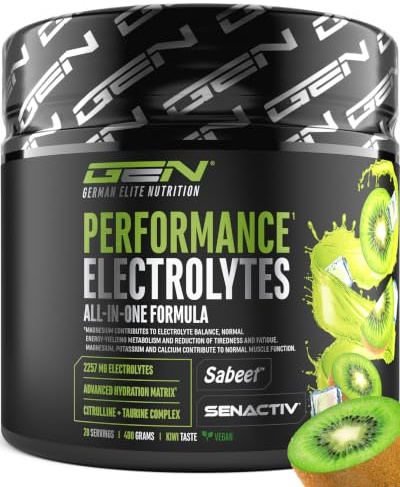 Performance Electrolytes - 400 g (20 Porzioni) - Advanced Hydration Matrix con Sodio, Potassio, Magnesio, Calcio e Cloruro - con Citrullina e Taurina - Senza Zucchero - Vegano - Gusto Kiwi