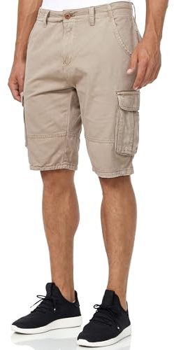 Indicode Herren Blixt Cargo Shorts mit 6 Taschen und Gürtel aus 100% Baumwolle | Männer Greige, S