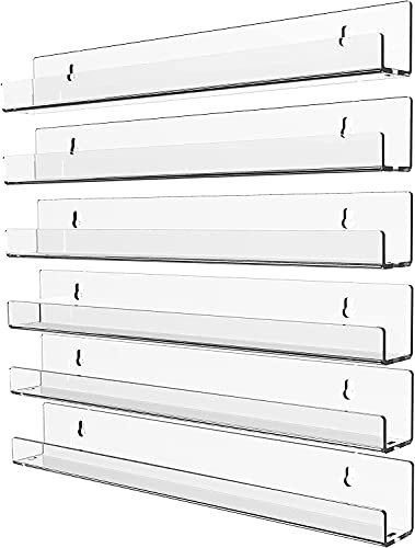 Cq acrylic Invisible Clear Floating Bookshelf - 15 Hanging Wall Mounted Display Shelf for Kids Room, Modern U Shaped Ledge for Books,Picture,Toys, Vinyl Records Wall Display Shelf,Pack of 6