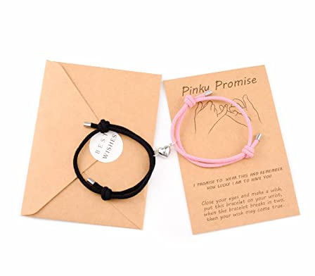 VU100 2 pezzi Bracciale magnetico da per coppia Attrazione magnetica, Bracciale amicizia intrecciato, regalo per l'amante Famiglia Migliore amica Fidanzata Madre Sorelle Rosa + Nero