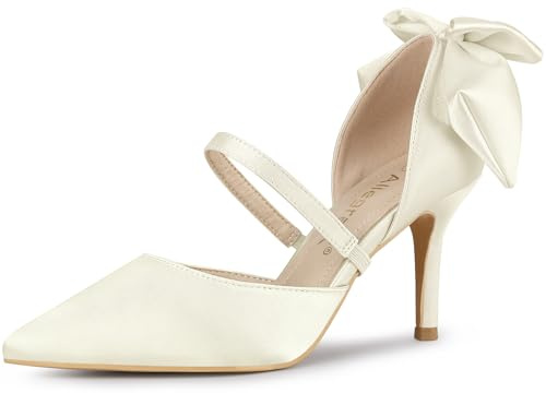 Allegra K Women's Pointed Toe Bow Decor Stiletto Heels Pumps White 6 UK/Label Size 8 US