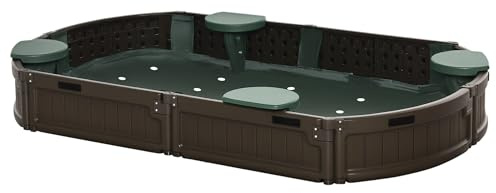 Outsunny Kids Outdoor Sandbox with Cover Garden Bed Sand Pit, Easy Assembly Children's Oval Sandbox for Backyard, Brown, 72 x 41.25 x 8.75