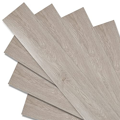 Tubiaz PVC Bodenbelag 91.5x15.2 cm Selbstklebend Vinylboden 0,98 m² White Oak Vinyl Laminat Rutschfeste Holzoptik 7 Dielen Fussbodenheizung geeignet