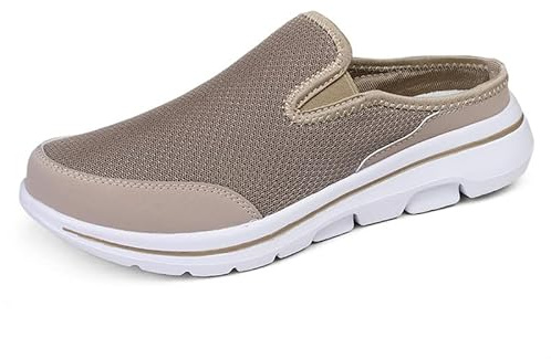 LLTMALL Mens Open Back Walking Sneaker Slippers Comfortable Mesh Knit Slip On Indoor Outdoor Mules Light Brown 10