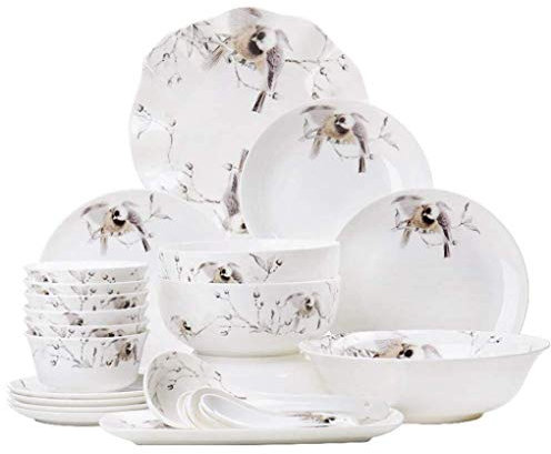 Resistant Dinner Set,28 Pieces Porcelain Dinnerware Set Hand-Painted Flowers and Birds Pattern Chinese Style Dinner Plate