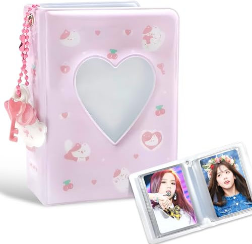 40 Taschen Mini Fotoalbum, Kpop Photocard Binder Holder Fotokartenhalter Photo Album für 3 Zoll Fotopapier Fotokartenhalter Aufbewahrung fotoalbum zum einstecken Liebesherz Fotohüllen (‎Rosa)