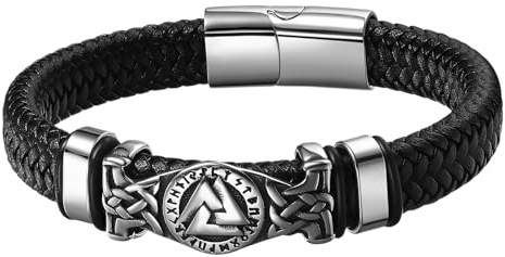 Cupimatch Herrarmband läder vikingar: Flätat läderarmband flera lager armband med spänne justerbar längd armsmycken för män pojkar