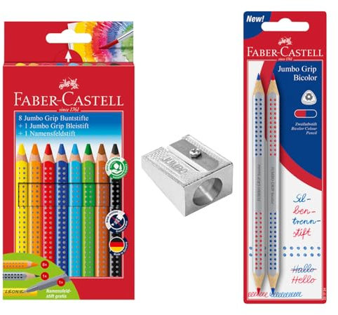 FABER-CASTELL 205225 - Buntstifte Set Schulanfang, 13-teilig, inkl. Spitzer Jumbo, Bleistifte und Silbenstift