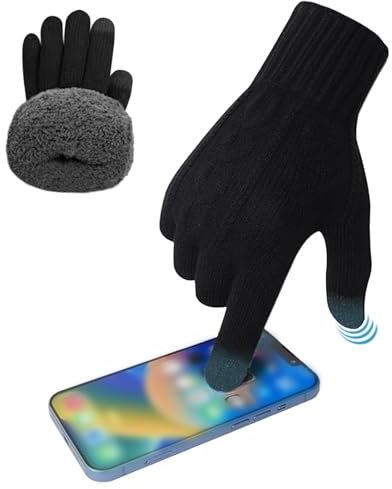 JWDMHSJ Handschuhe Herren, Weiche Thermo Touchscreen Handschuhe, Verdickte Winterhandschuhe Herren, Warme Fleece Strickhandschuhe Winter, Für Outdoor Sport Laufen Radfahren Freizeit