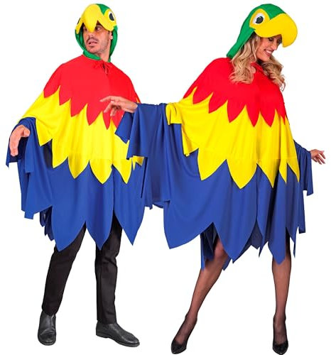 W WIDMANN MILANO Party Fashion - Kostüm Papagei, Poncho mit Kapuze, Vogel, Tierkostüm, Faschingskostüme