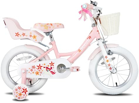 STITCH Unicorn 14 Inch Girls Bike for 3-5 Years Old Kids, 14 Inch Girls Bike with Basket& Doll Seat,Pink