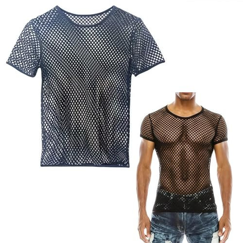 SDXCJY Men's Mesh Fishnet Short Sleeve T Shirt Gym Training Workout Tee Shirt Sexy Transparent Tops Clubwear Party Crop Tops Crew Neck (UK, Alpha, One Size, Regular, Regular, Black)
