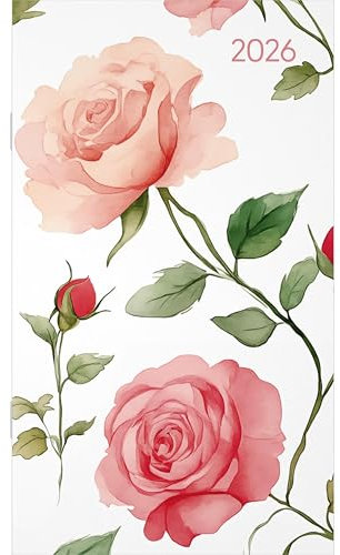 Alpha Edition - Miniplaner Style Rosenblüten 2026 – Taschenkalender 9×15 cm, Weekly-Planer mit 64 Seiten, 1 Woche pro Seite, kompakter Notizkalender mit Jahresübersicht & Zusatzinfos