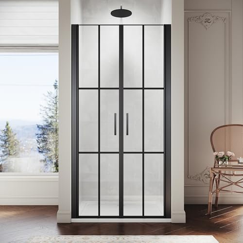 Sirhona - Puerta de ducha giratoria, 100 x 195 cm, giratoria, 180 °, 5 mm, cristal antical, instalación en nicho, puerta de ducha