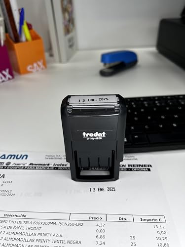 Sello Fechador Trodat Printy 4820, meses en español abreviados, altura fecha 4 mm, autoentintable tinta negra