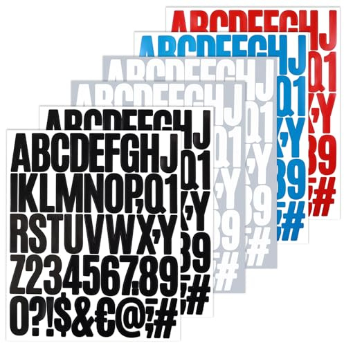BINLINHONGO 294 Pcs Alphabet Number Stickers, 6 Sheets 2 Inch Self-Adhesive Vinyl Letter Sticker Decals for Doors, Mailbox, Scrapbooks, Home Decors - Mixed Colours