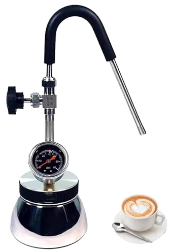 Mousseur à Lait à Vapeur, mousseur à Lait Amovible pour l'extérieur avec manomètre, buse à 3 Trous, Bouilloire en Acier Inoxydable, pour feu Ouvert et Induction