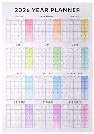Calendario da parete 2026, 12, grande, mensile, per scuola, dormitorio, camera da letto, studio, aula, studio, laboratorio, soggiorno, studenti, insegnanti, consulenti, 75 x 53 x 0,1 cm