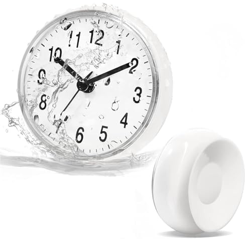 Tniytru Bathroom Clock, Waterproof Shower Timer with Suction Cup, White UK Design, 6 * 6 Inches, Easy-to-Read Display for Bathroom and Shower Use