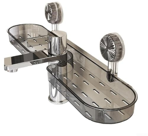 Étagère d'évier avec ventouse pour salle de bain, permet d'organiser les articles de toilette et les produits de soins de la peau, peu encombrant et (gris transparent)