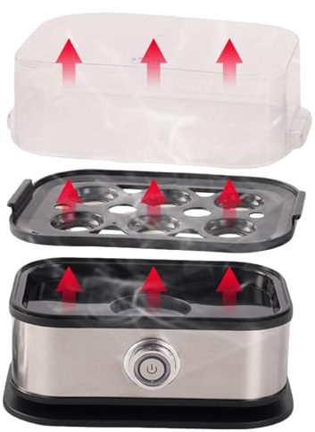 Hervidor De Huevos - Máquina Eléctrica De 6 Ranuras, Bandeja Vaporera, Calentamiento Rápido, Tapa Transparente, Función De Apagado Automático | Preparación Múltiple De Huevos Para El Desayuno, Cocina,