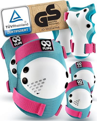 99FLIPS Inline Skateskydd för Barn Set 3-12 år - Knäskydd, Armbågsskydd och Handskydd [6-pack] - Skateboard och Inlines - Tyskt Märke