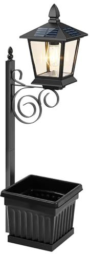 Macetas de flores para exterior 2 en 1 con lámpara solar, lámpara de poste solar con jardineras independientes, lámpara solar decorativa impermeable IP65 para terraza, hall frontal, decoración de