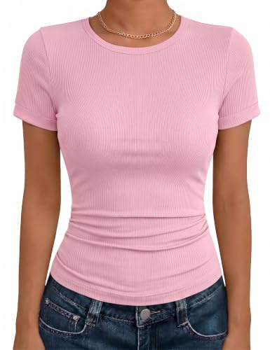 Demegimi Womens Regular Fit Short Sleeve T Shirts Round Neck Casual Tees | Plain Colour Crew Neck Top,Comfortable Breathable Soft Fabric,Everyday Wear,Work Leisure Clothing,Capsule Wardrobe