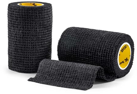 SPORTTAPE Self-Adhesive Cohesive Bandage, 2 Rolls - 7.5cm x 4.5m, Black | Compression & Vet Wrap for Dogs, Horses, Sports Stretch Tape for Football, Ankles, Joints, Fingers, Wrists & Sock Tape
