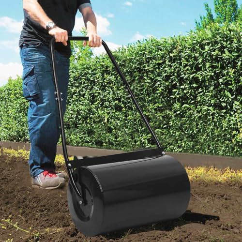 Mangloder - Rodillo para césped (63 cm, 50 L, acero, rellenable con agua o arena, rodillo manual para semillas, siembra, presión, compactación, nivelación y alisado en el jardín), color negro
