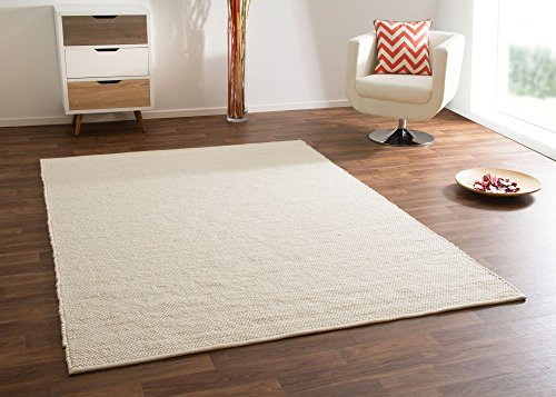 Steffensmeier Handwebteppich Gabun 100% Schurwolle mit Fusselstopp für Wohnzimmer, Creme, Größe 170x230 cm