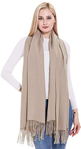 vimate Winter wool Scarves for Women, Warm Solid Khiki wool Pashmina Wool Shawls and Wraps for Ladies Wedding Guest (UK-Khika)