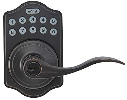 Amazon Basics Electronic Keypad, Keyless Entry Door Lock Deadbolt with Handle Set, Key Pad Front Door with Knob, Door Locks for Front Door, Door Handle, Oil Rubbed Bronze, 1-Pack