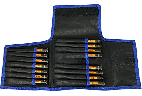 Kit Set Cacciavite Giravite di Precisione da 15 pezzi per Elettronica e Riparazioni Porta Utensili Portainserti Disposti in Astuccio – echoENG - UM 10 KC15