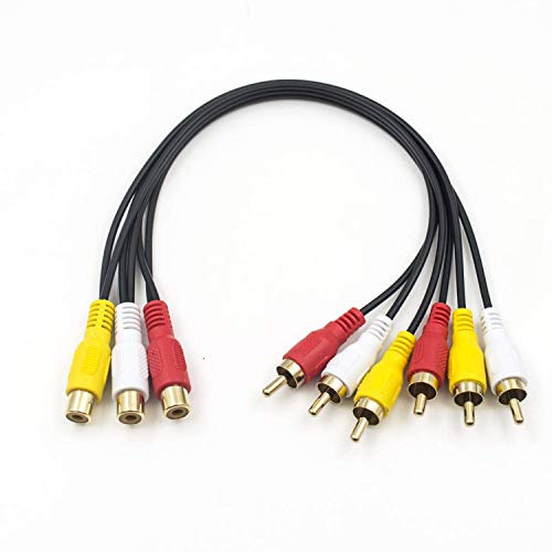 Duttek Cinch Splitter Kabel, 3 Cinch Stecker auf 6 Cinch Buchsen, Cinch Y Splitter, Verlängerungs kabel, Audio/Video AV Adapter kabel, 30 cm (3 RCA F auf 6 RCA M)