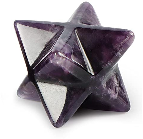 Artistone Améthyste Merkaba étoile en cristal sculpté de 2,5 cm - Cristaux de protection de la méditation sacrée - Guérison d'énergie Reiki Chakra - Pierre de poche à huit branches